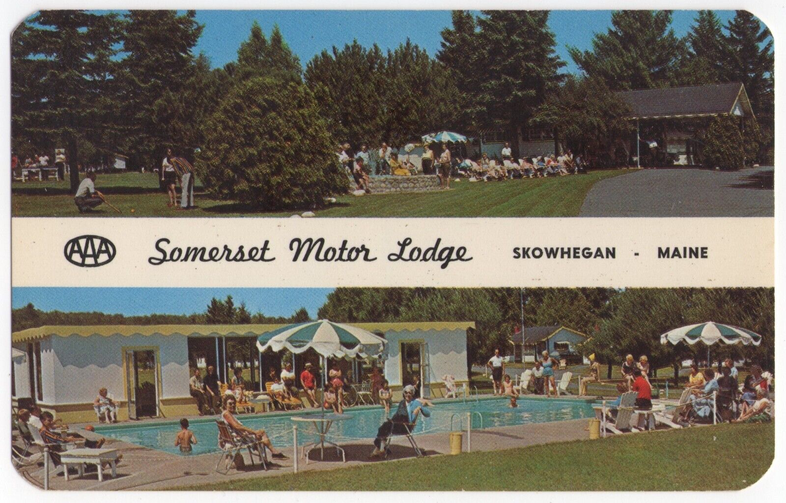 Somerset Motor Lodge Swimming  Pool Skowhegan Maine Multi-View Chrome Postcard