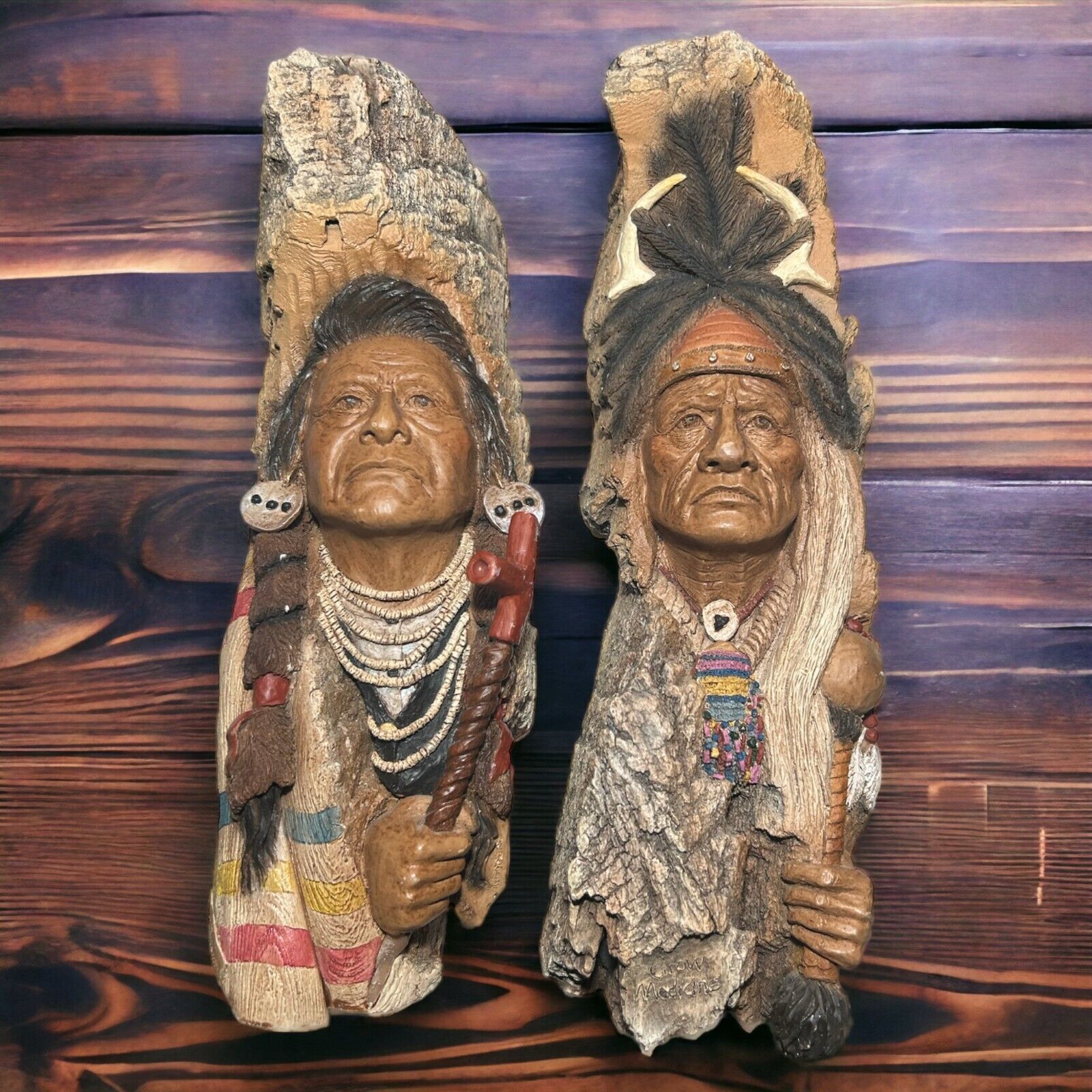 American Indian Sculpture Figurine Old Joseph & Crow Medicine Stephen Herrero