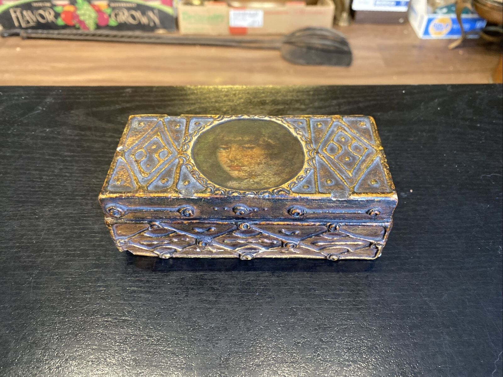 Small Antique Fratelli Paoletti Firenze Italy Wooden Jewelry Casket Trinket Box