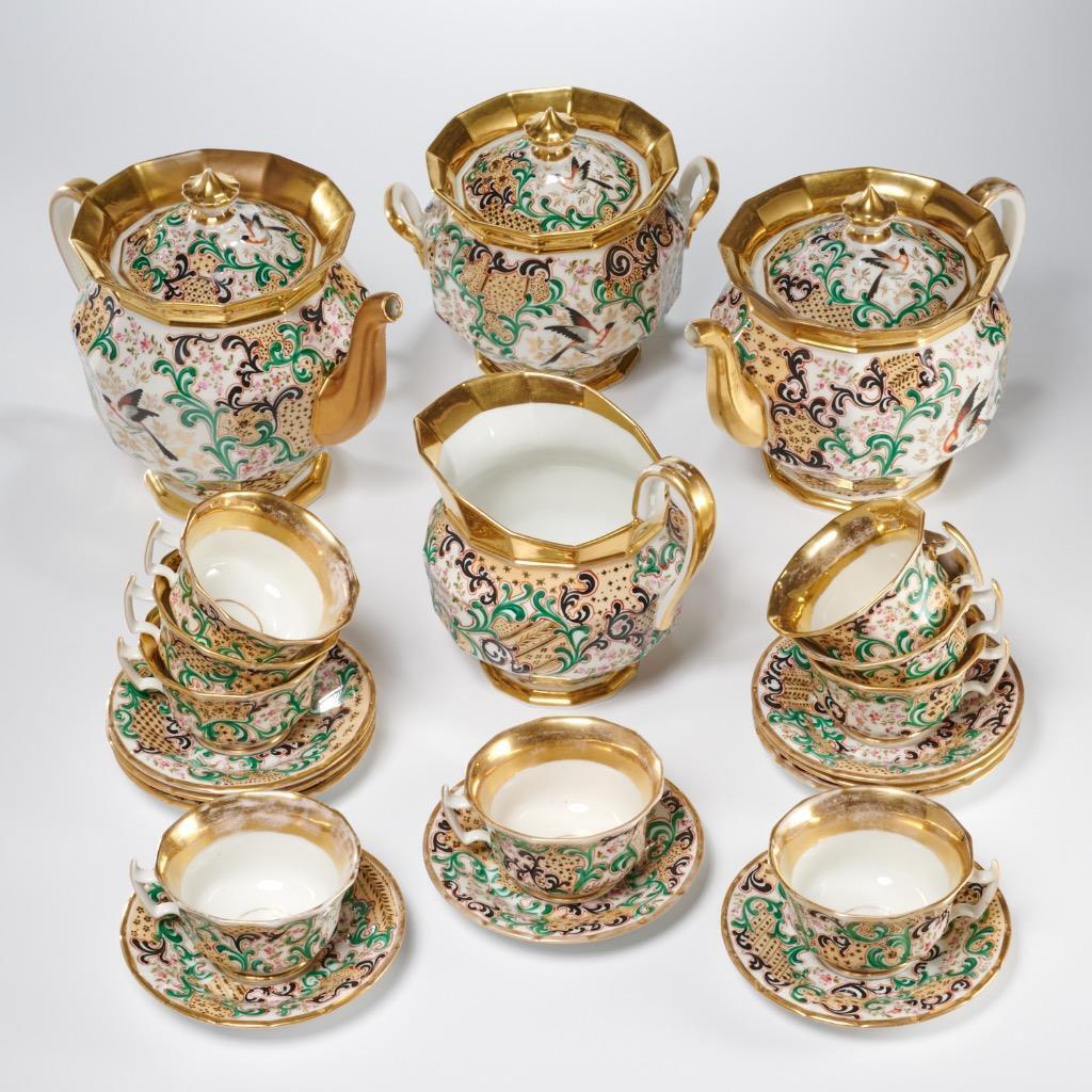 Old Paris French Porcelain Tea Pot Cups Sugar Cream Set Antique 19th C *AS IS*