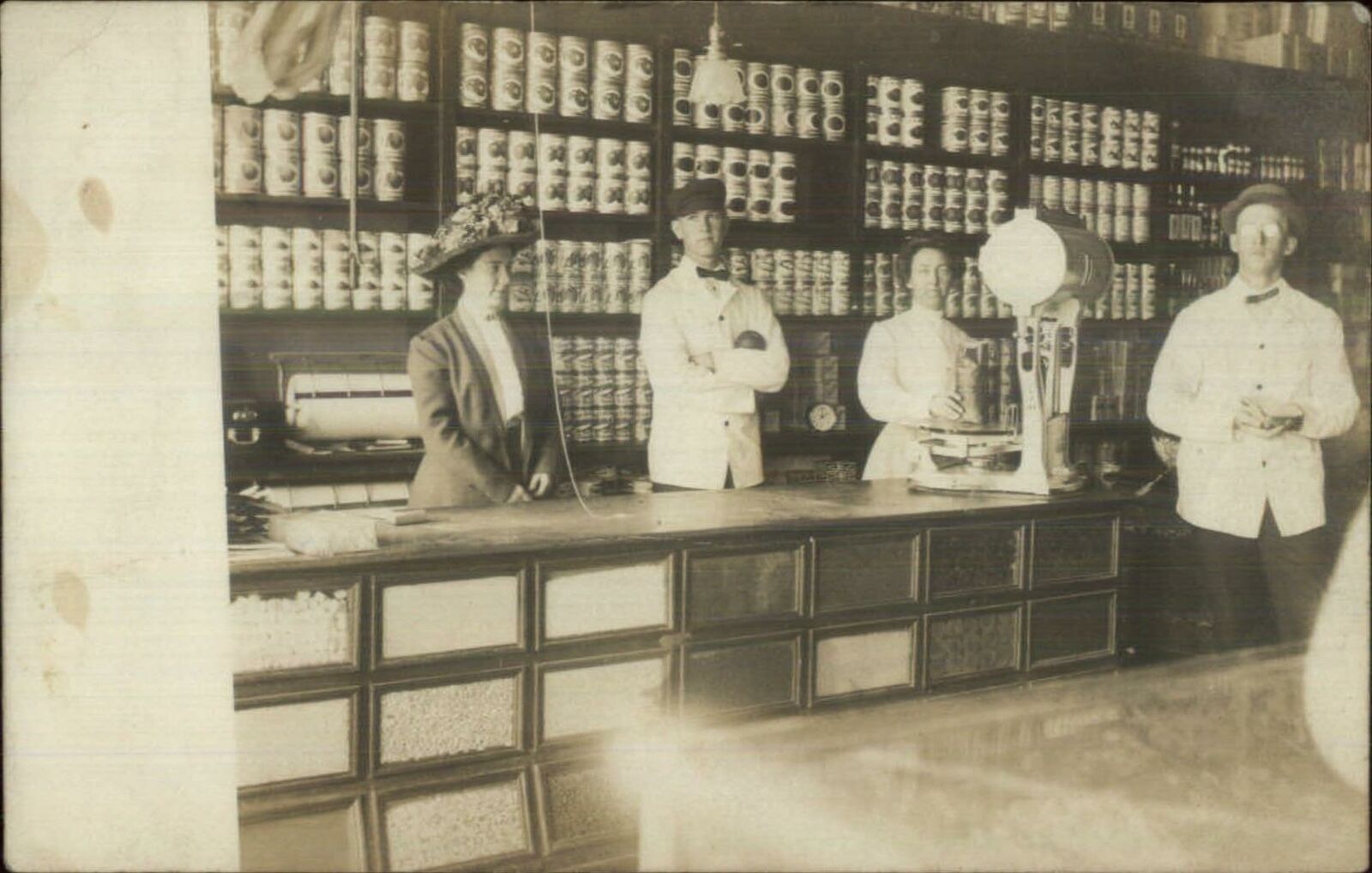 Platteville WI Weittenhiller & Son Store Canned Goods Workers Scale c1910 RPPC