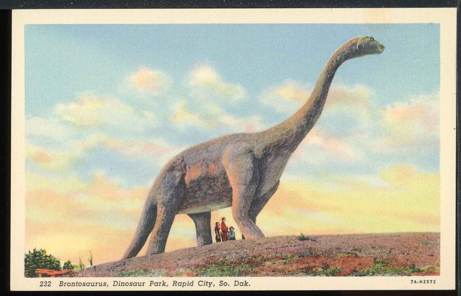 1940's Brontosaurus Dinosaur Park Rapid City SD Vintage Roadside Postcard RS
