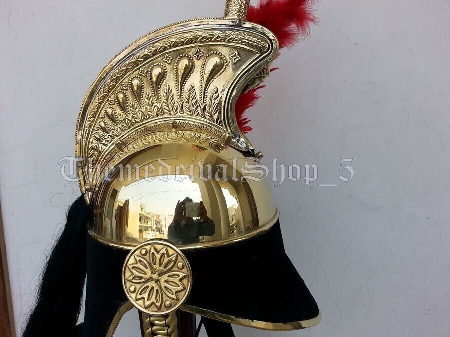 French Cuirassier Officer\'s Helmet Napoleon Style Brass Helmet W/ Plume Red Gift