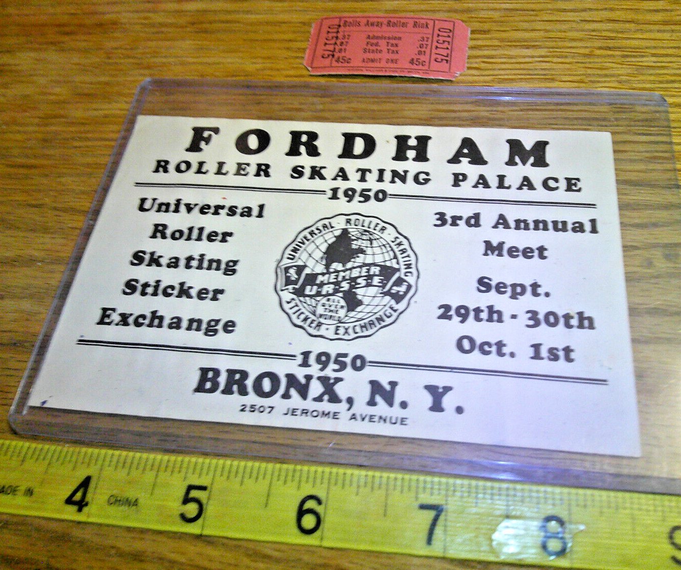 vintage lot roller rink decal Fordham Palace 1950 Bronx  New York & ticket