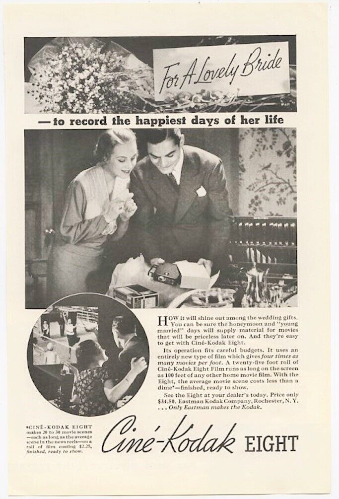 Kodak Cine Kodak 8 For a Lovely Bride to Record Happiest Days Vintage Ad 