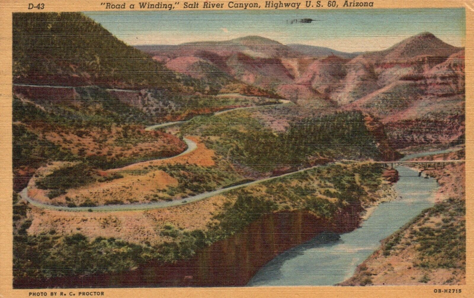 Postcard AZ Road a Winding Salt River Canyon Highway US 60 1952 PC f4142