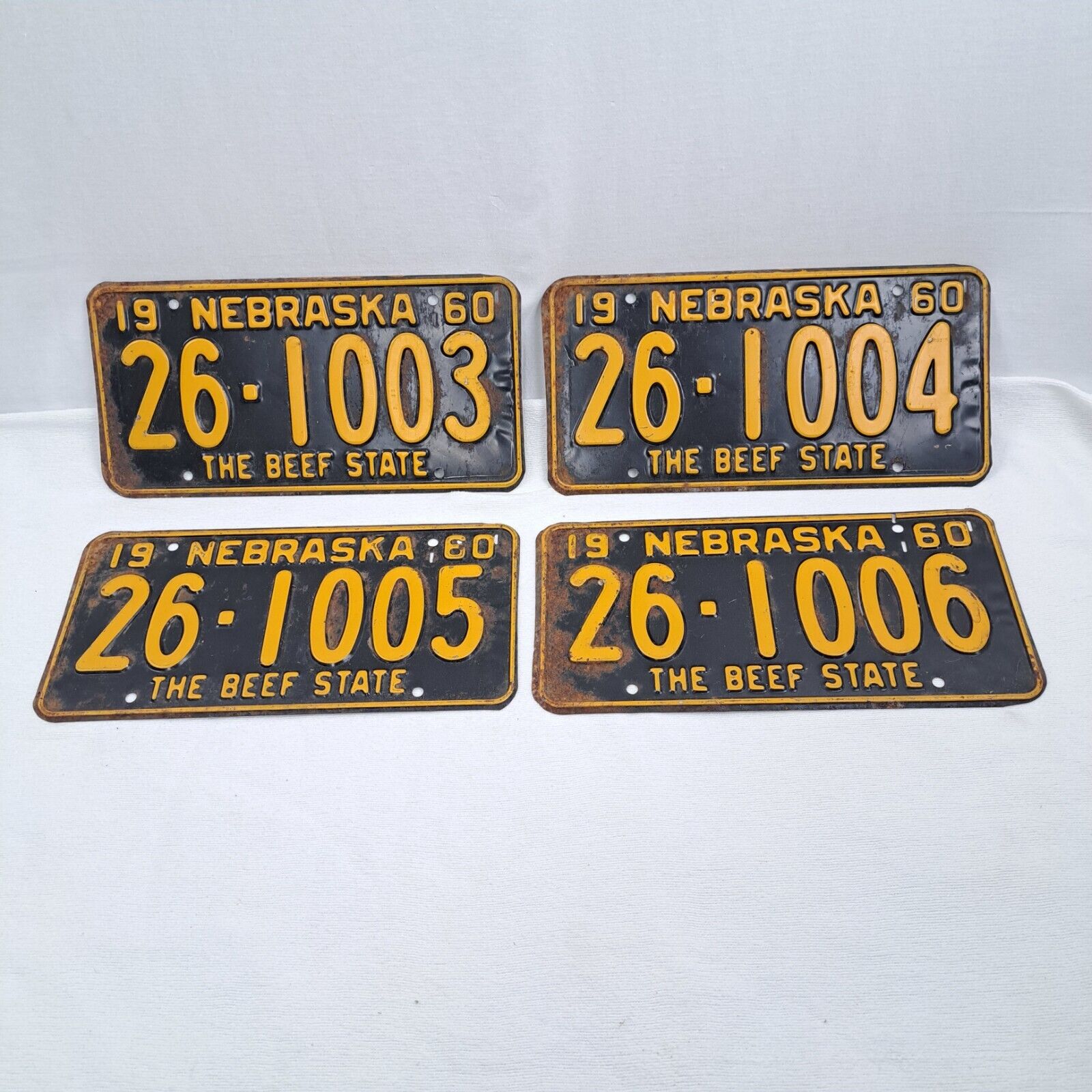 NEBRASKA 1960 The Beef State Sequential 26-1003 26-1006 Lot Of 4 License Plates 