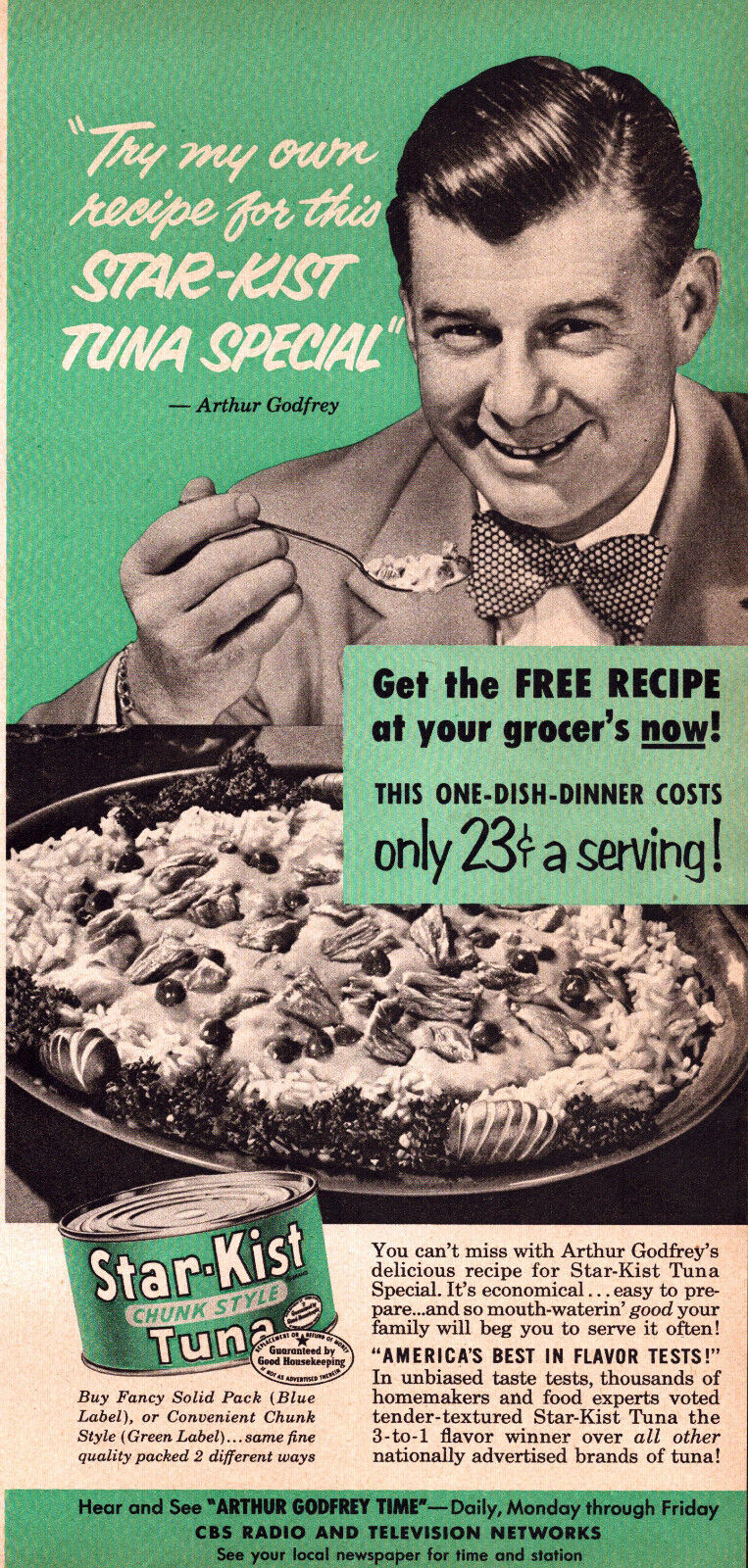 Star-Kist Tuna CBS Radio Television Host Arthur Godfrey Vintage Print Ad c1952