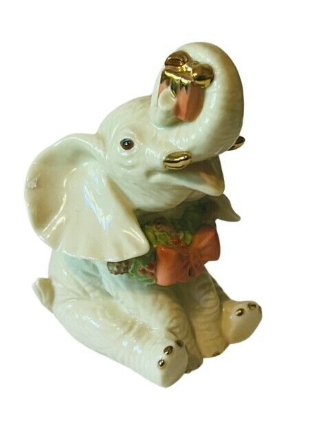 Lenox Jewels Elephant Figurine Pachyderm Sculpture Gift vtg Trunk Up porcelain