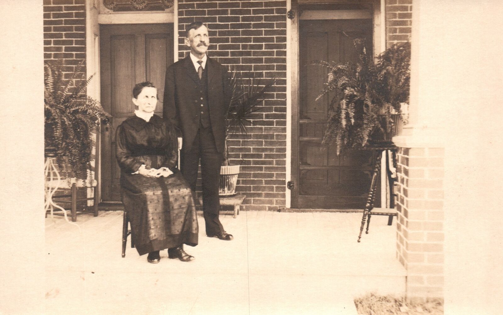 Vintage Postcard 1910\'s Old Man and Woman Husband Wife In Front Doors