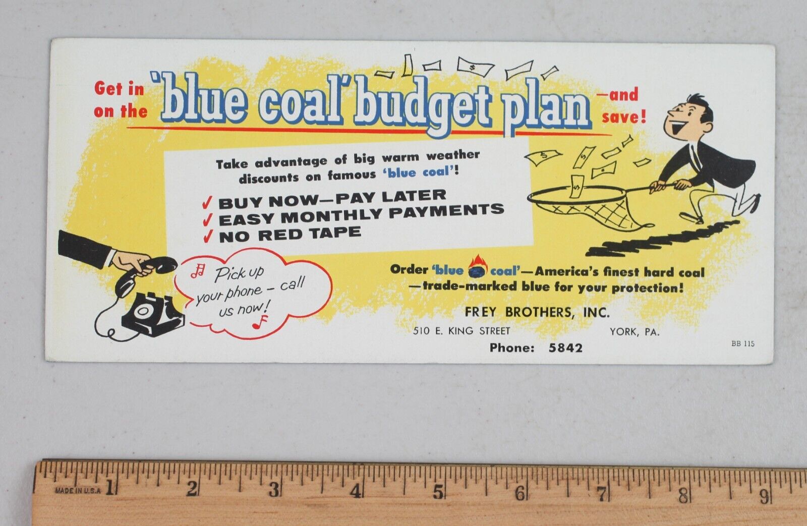 Advertising Ink Blotter Blue Coal Frey Brothers York Pennsylvania 