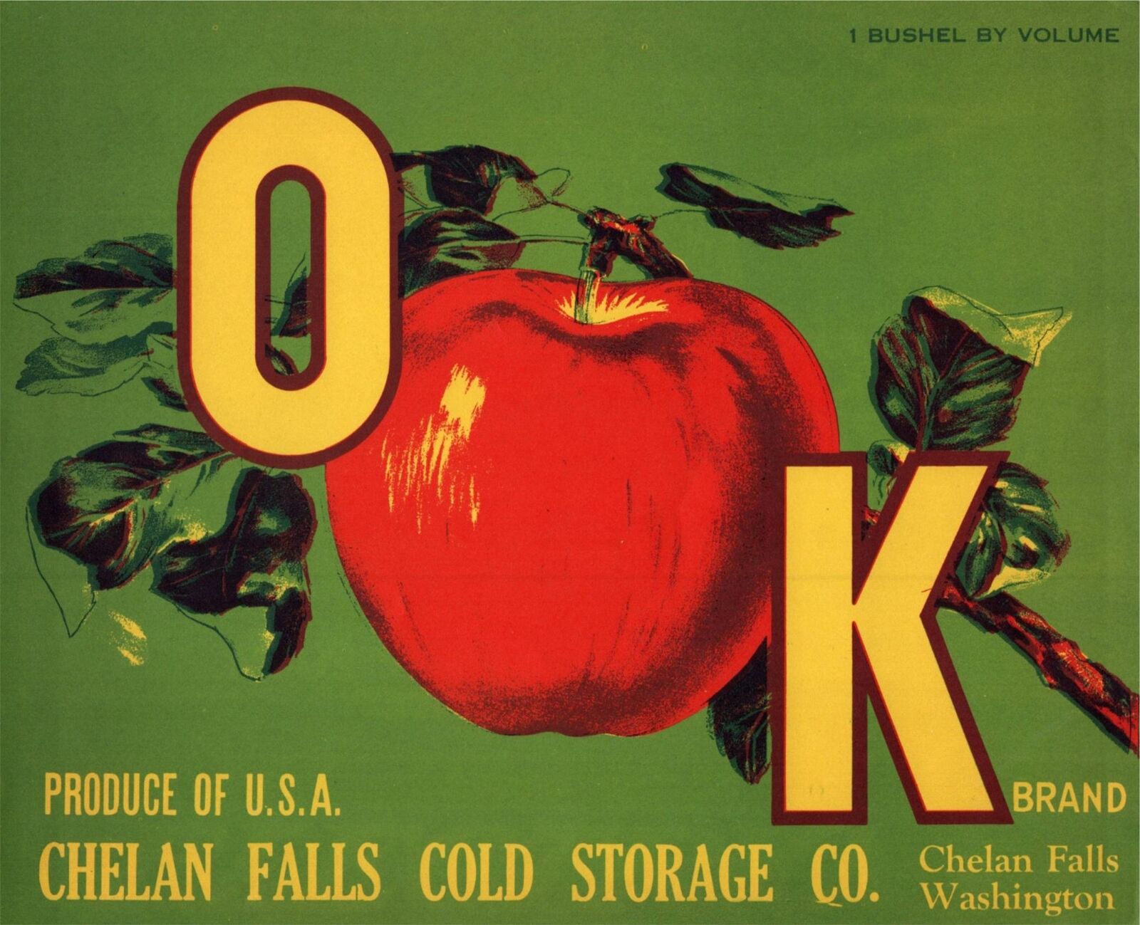 VINTAGE O-K Apple Crate Label - Chelan Falls, Washington