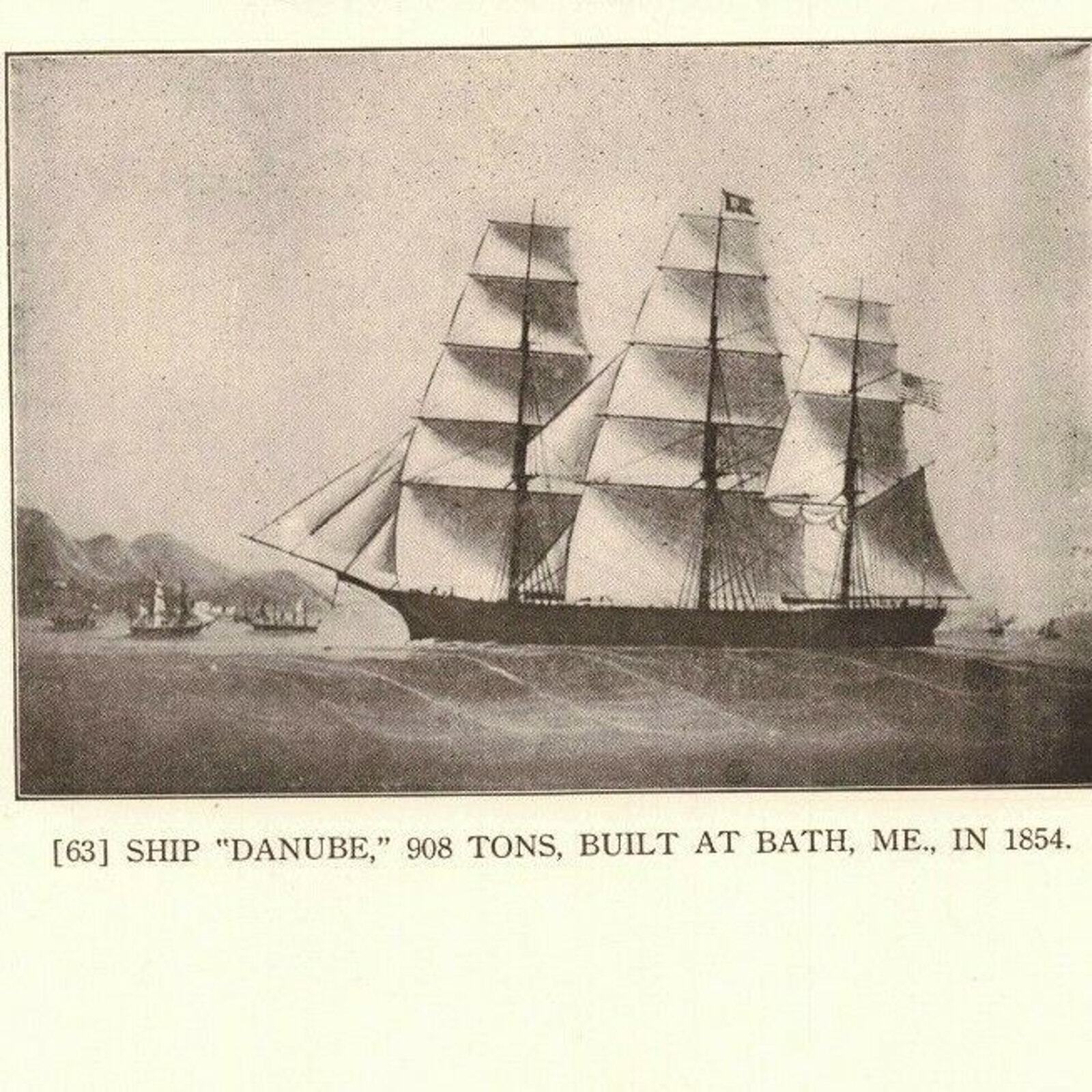 1922 Nautical Lithograph Daniel Webster & Danube Sailing Ships 2r1-90