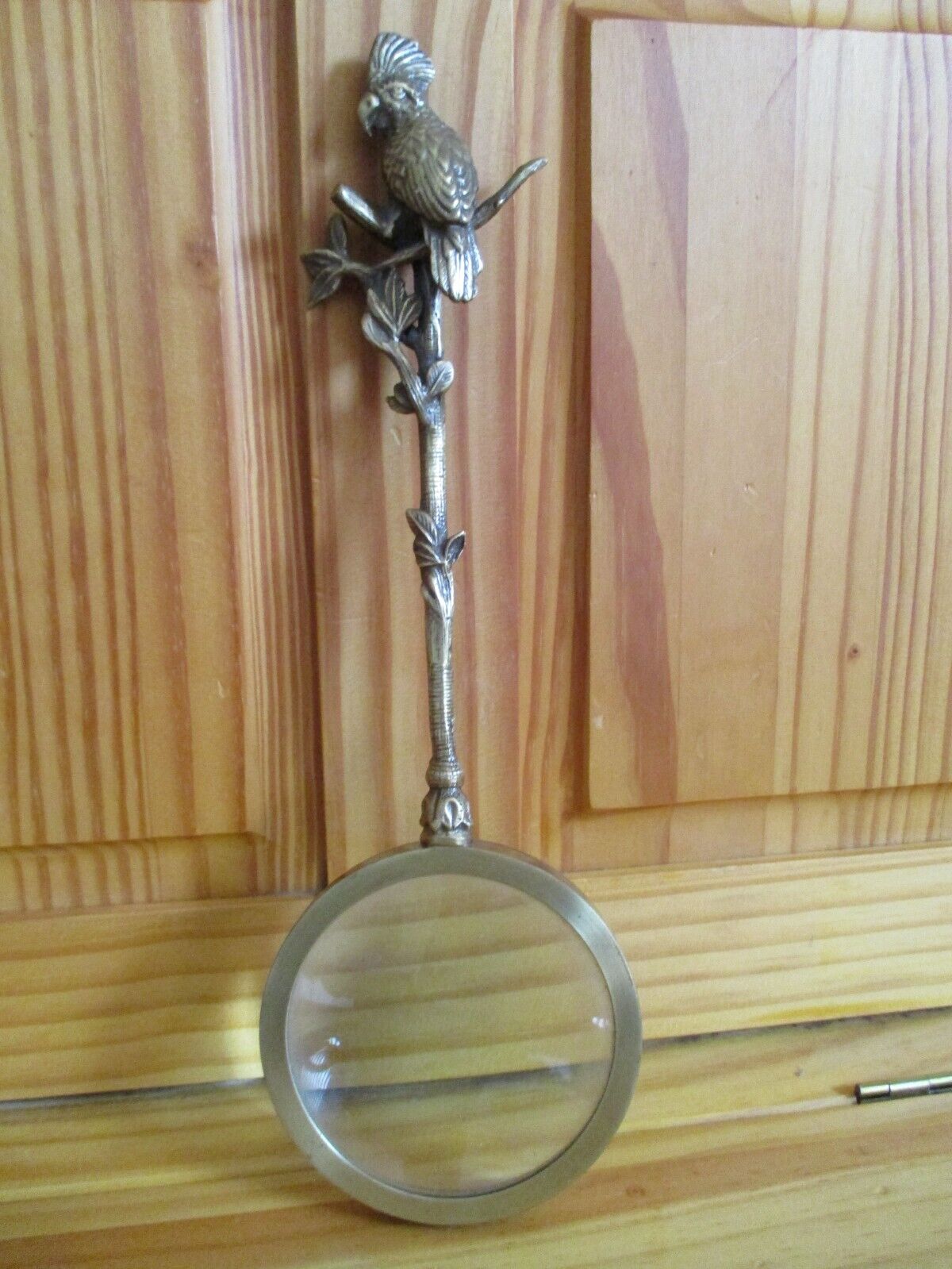 Vintage Solid Brass Table Top Parrot Head Magnifying Glass 13.5\