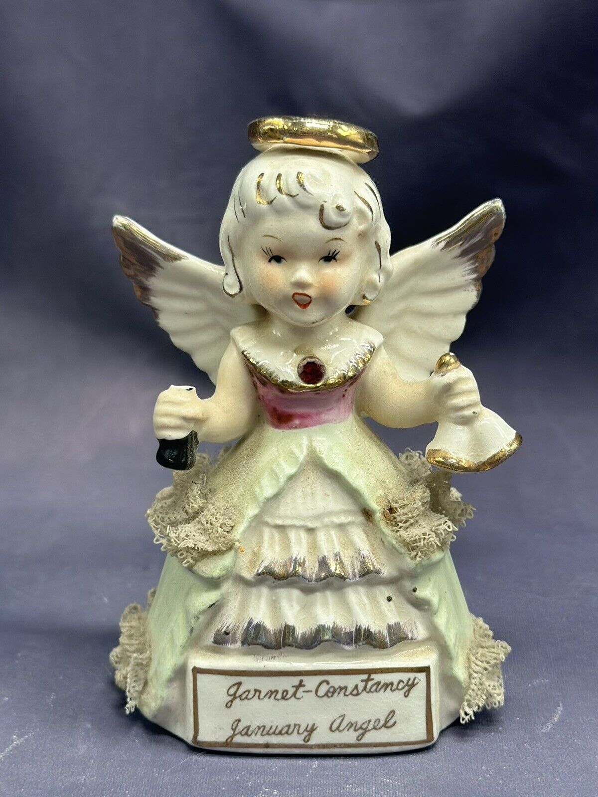 Vintage Japan Garnet Constancy January Angel Figurine Japanese 7996