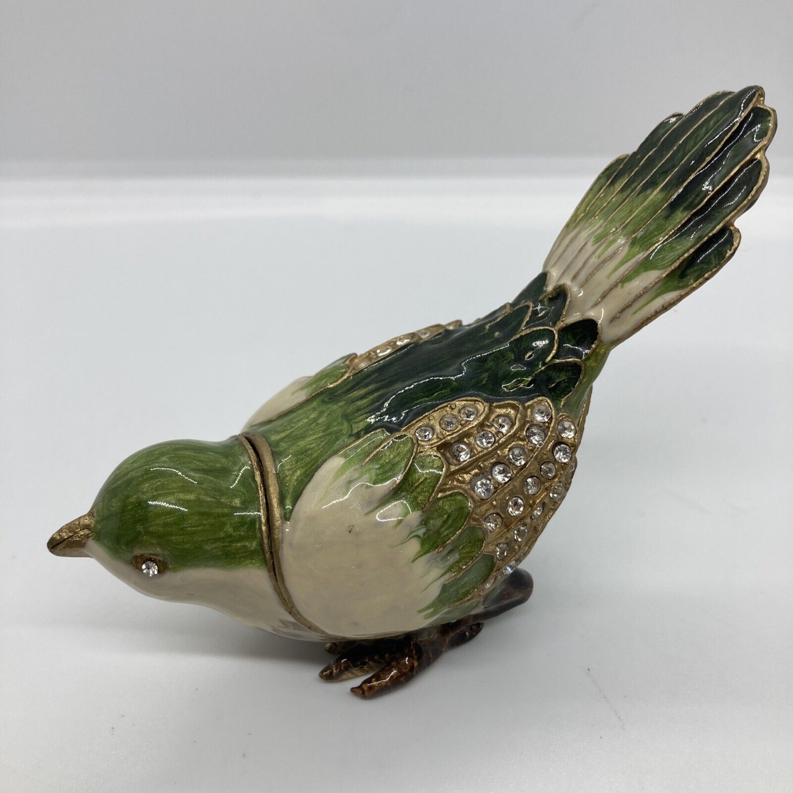 Green Bird Bejeweled Trinket Box