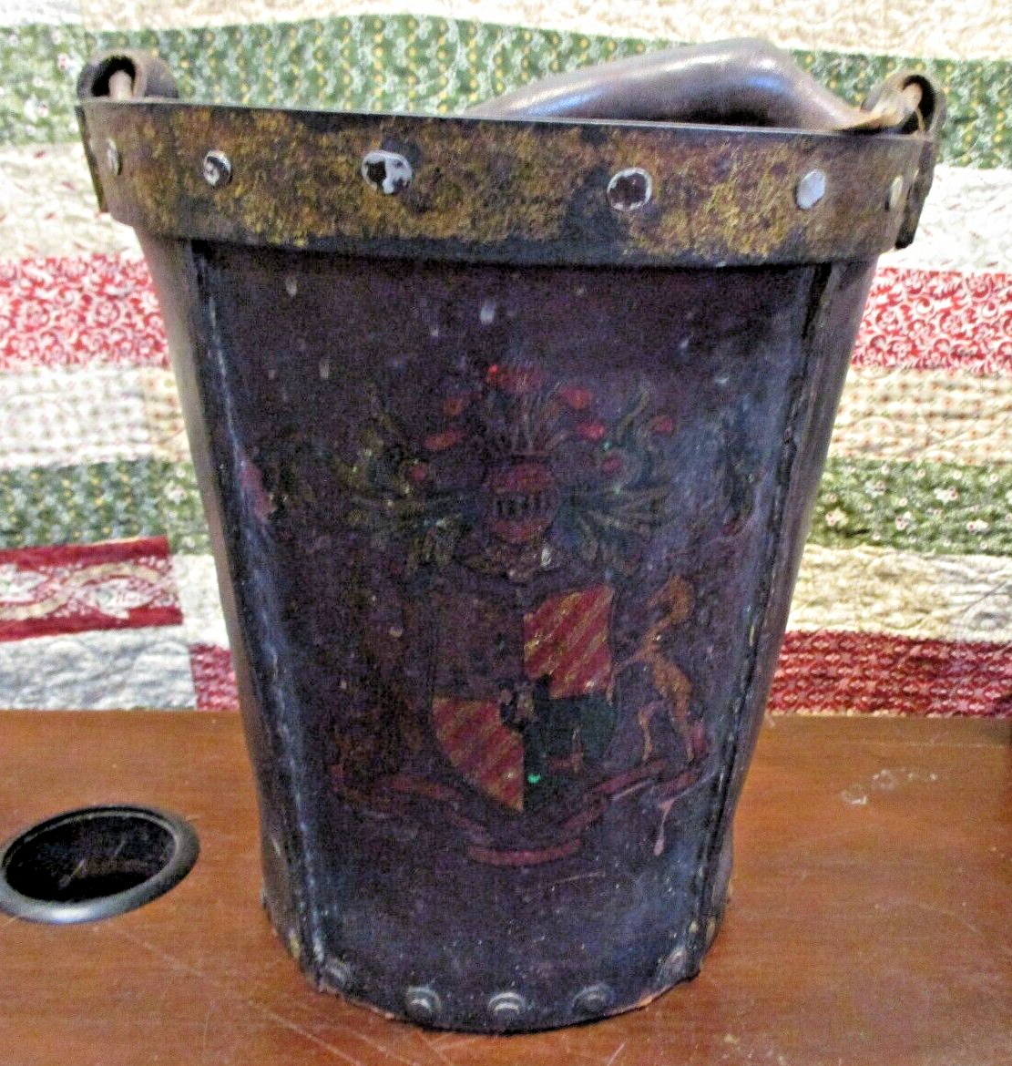 Antique 1800's Leather Fireman's Bucket w/ Wood Bottom Logo on Bottom ENGLAND