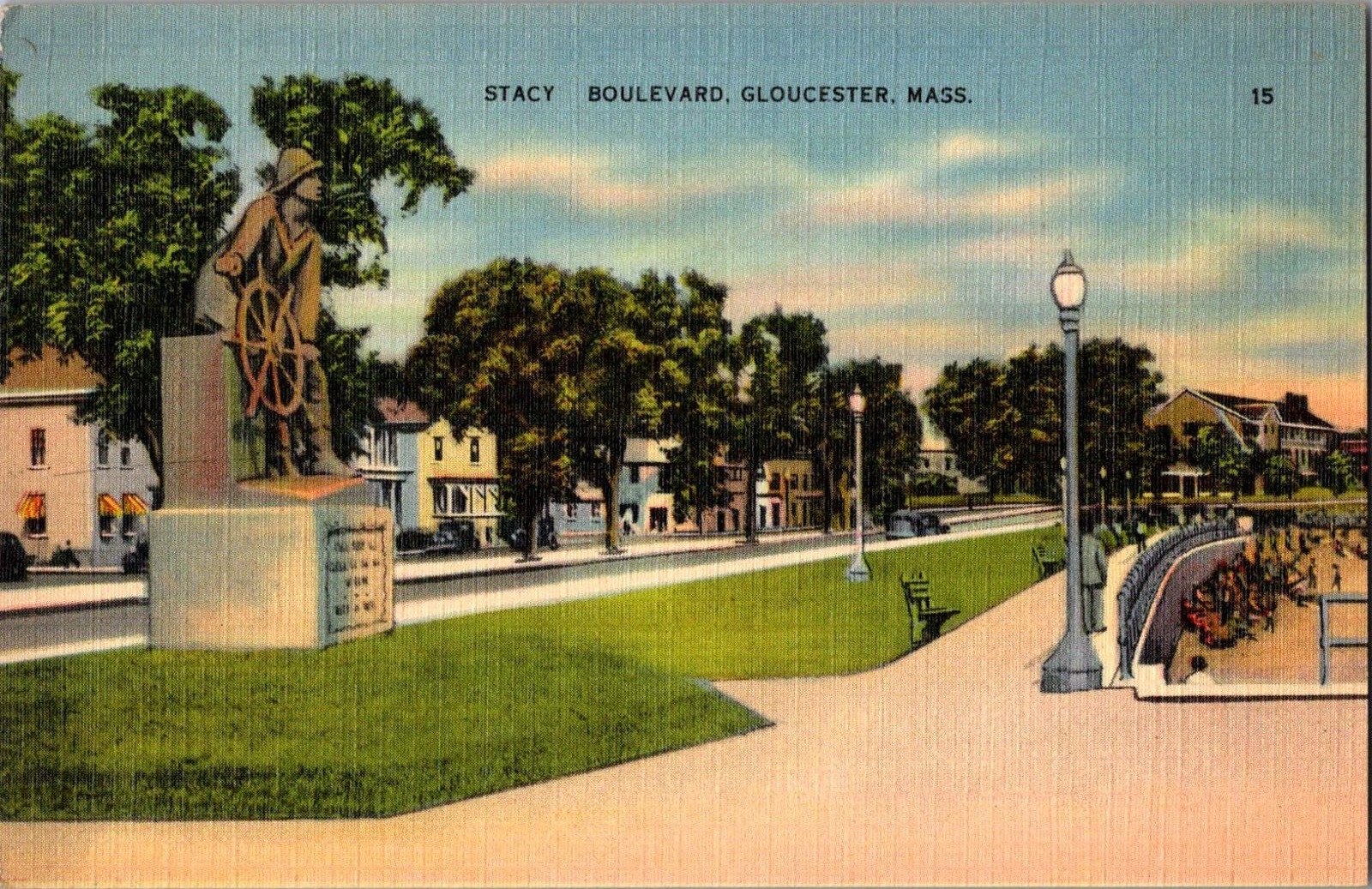 Postcard Stacy Boulevard Gloucester Massachusetts Linen Unposted
