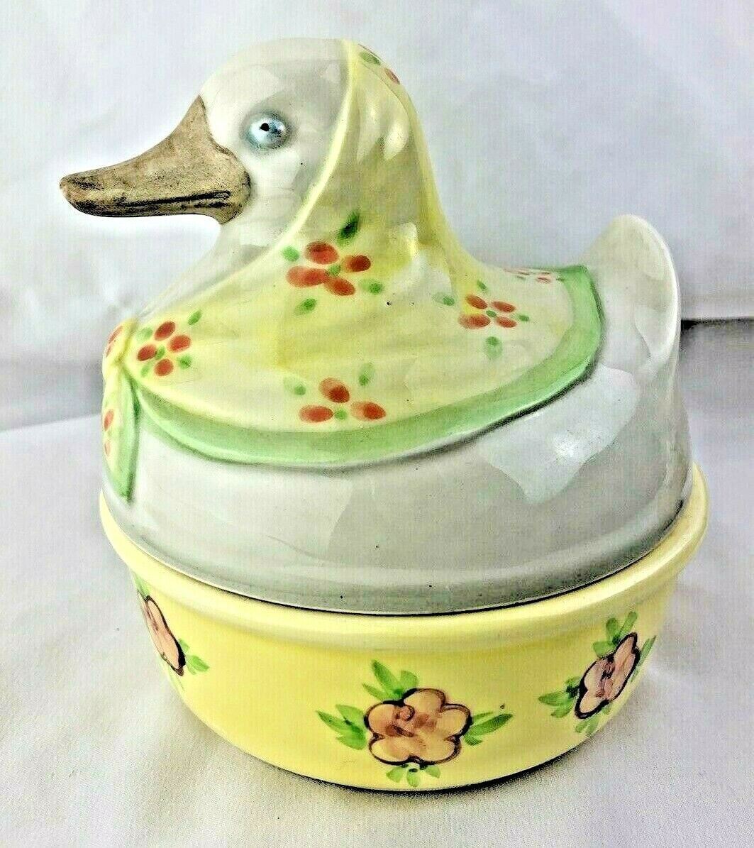 Vintage Older Fitz & Floyd FF Covered Candy Dish Duck Hen Nest Bowl Stacking