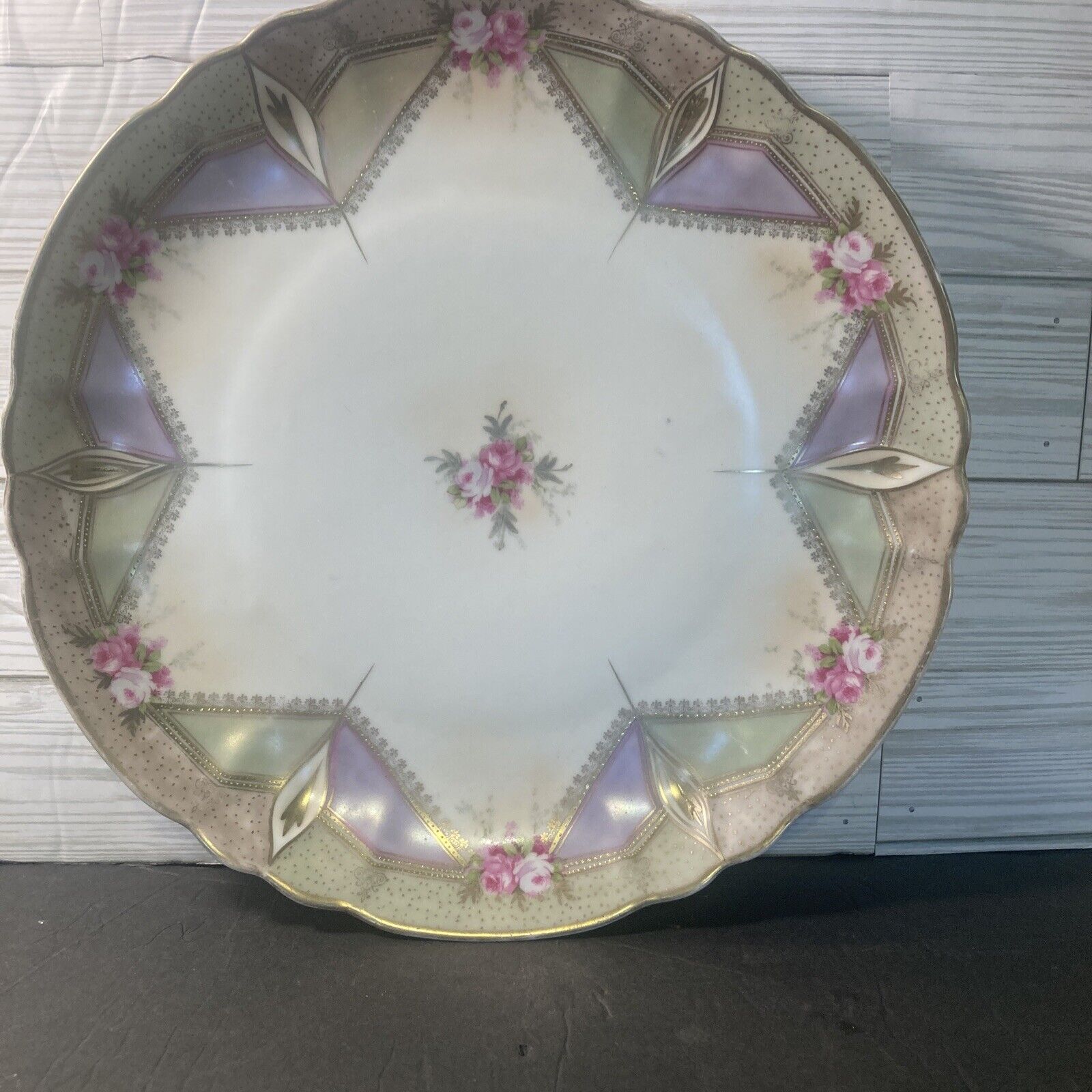 Judaica Star of David Plate w/Gold Paint and Roses - Unique Floral Cottage Core