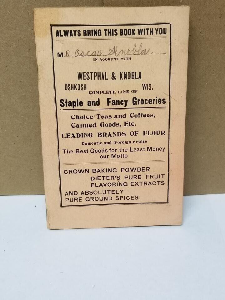 Vintage 1920s Grocery List Notebook Westphal & Knobla Oshkosh WI
