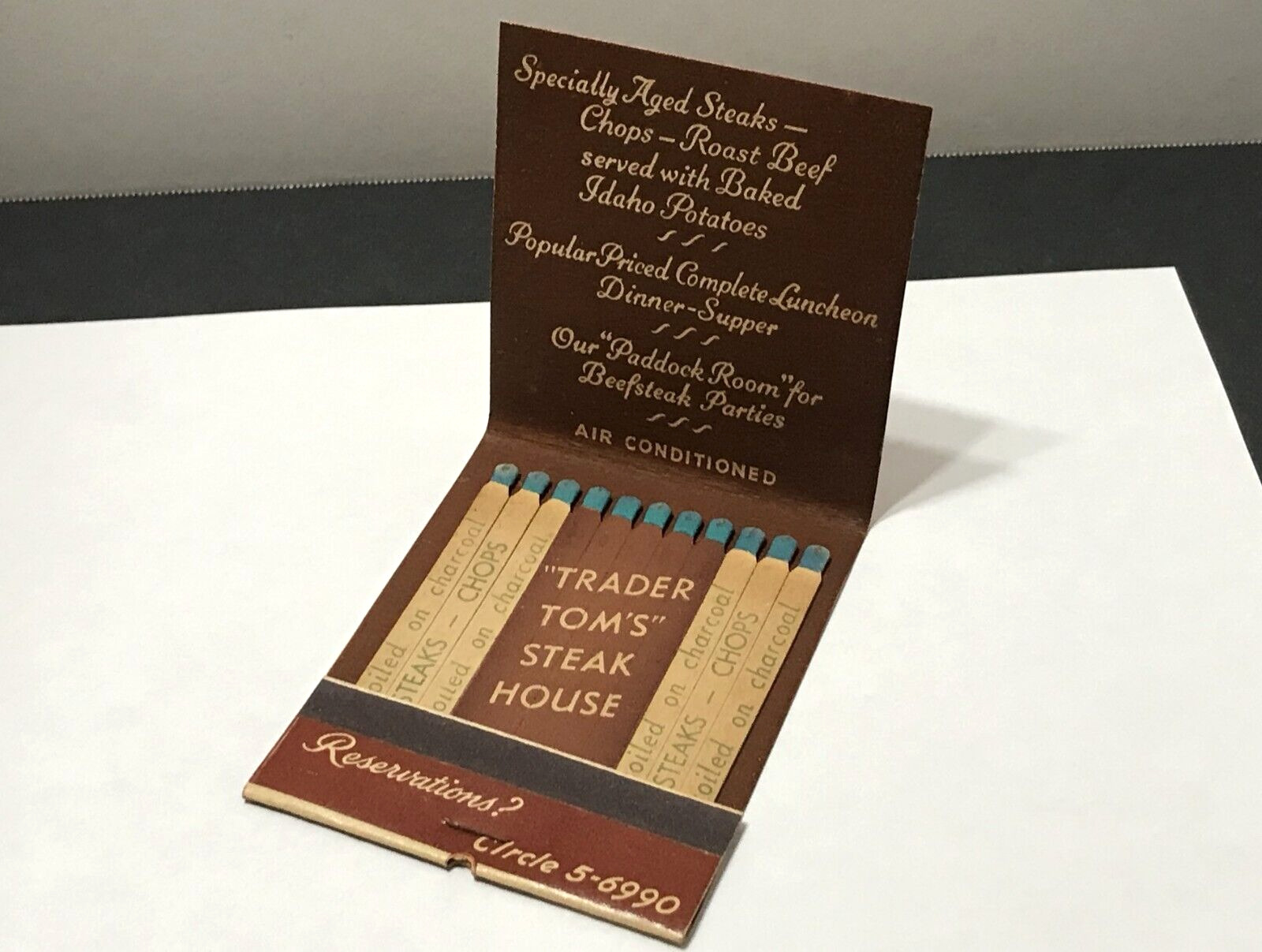 Vintage 1950's Large Feature Matchbook - Trader Tom's Steakhouse NYC 48th St.