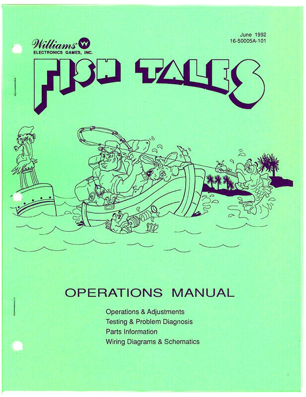 FISH TALES Williams Pinball Machine COMPLETE Manual *BRAND NEW* FREE USA SHIP