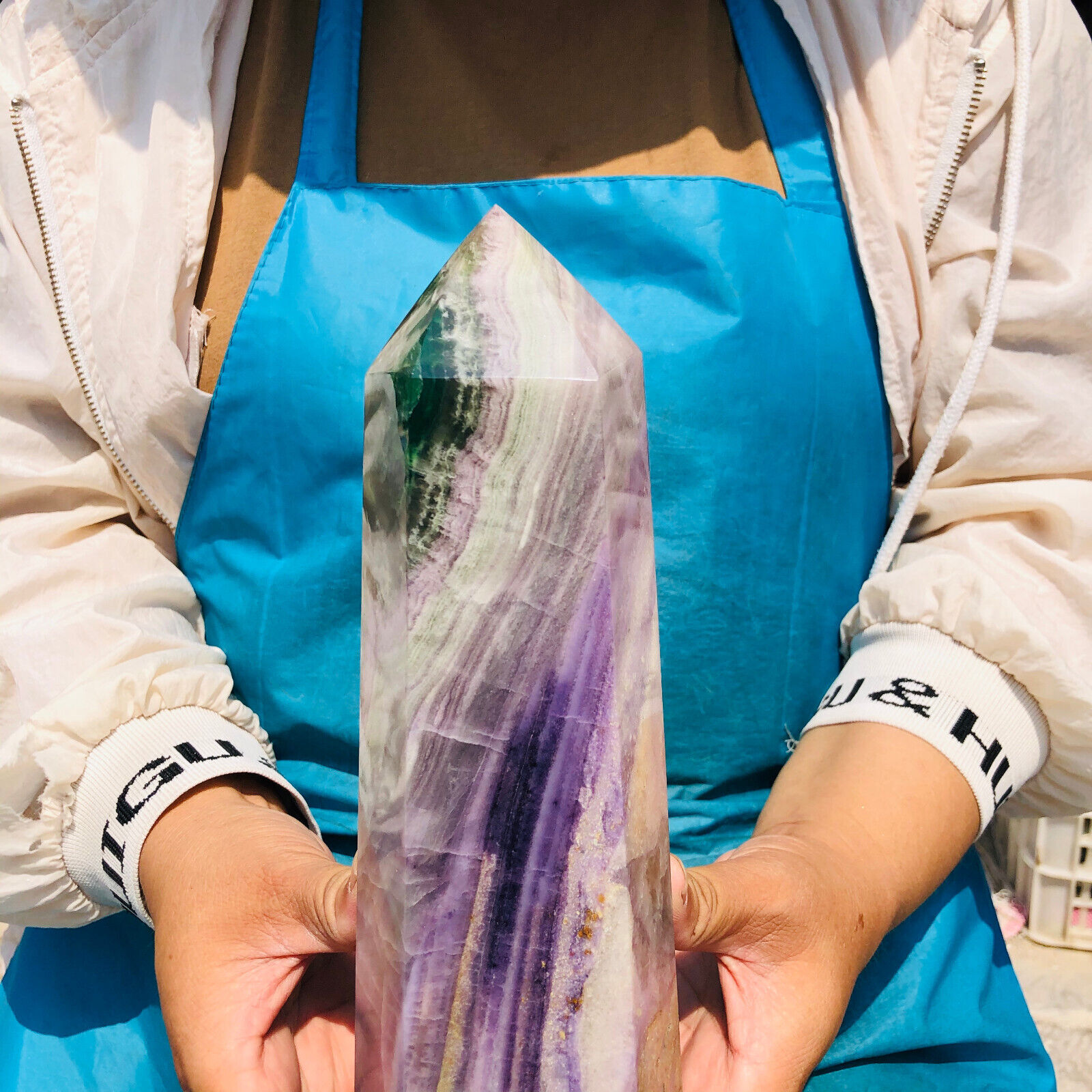 2570g  Natural Colorful Fluorite Crystal Obelisk Wand Point Healing HH1902