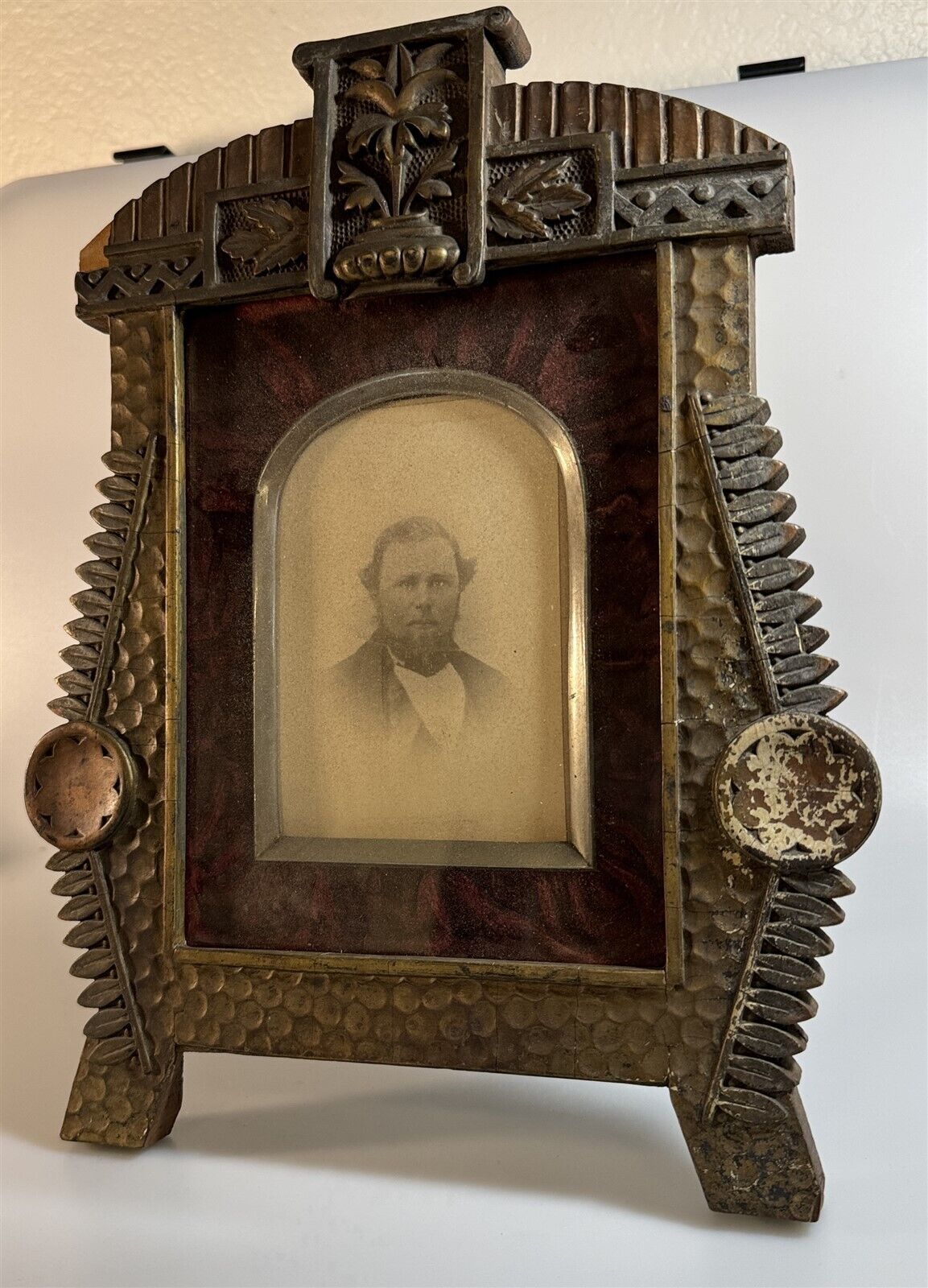 Antique Unusual Framed Cabinet Card Photo Man with Beard Red Velvet Mat