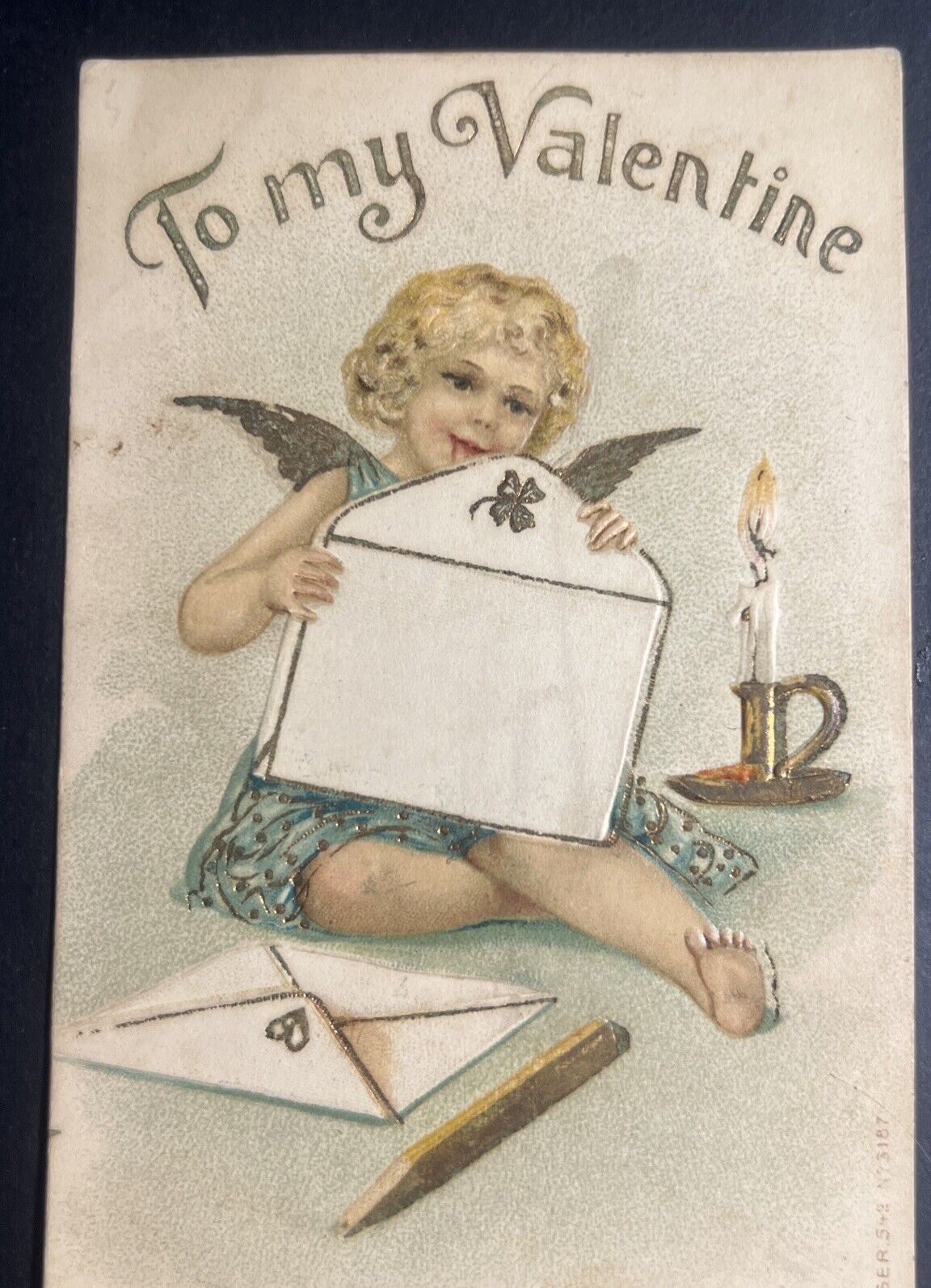 POSTCARD c1907 CUPID SEALING a Valentine Posted Muncie IN Cleveland OK MTL1/1