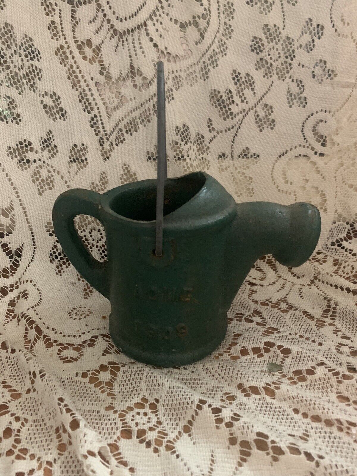 Vintage Acme Works 1909 Cast Iron Green Water Design Can Handle