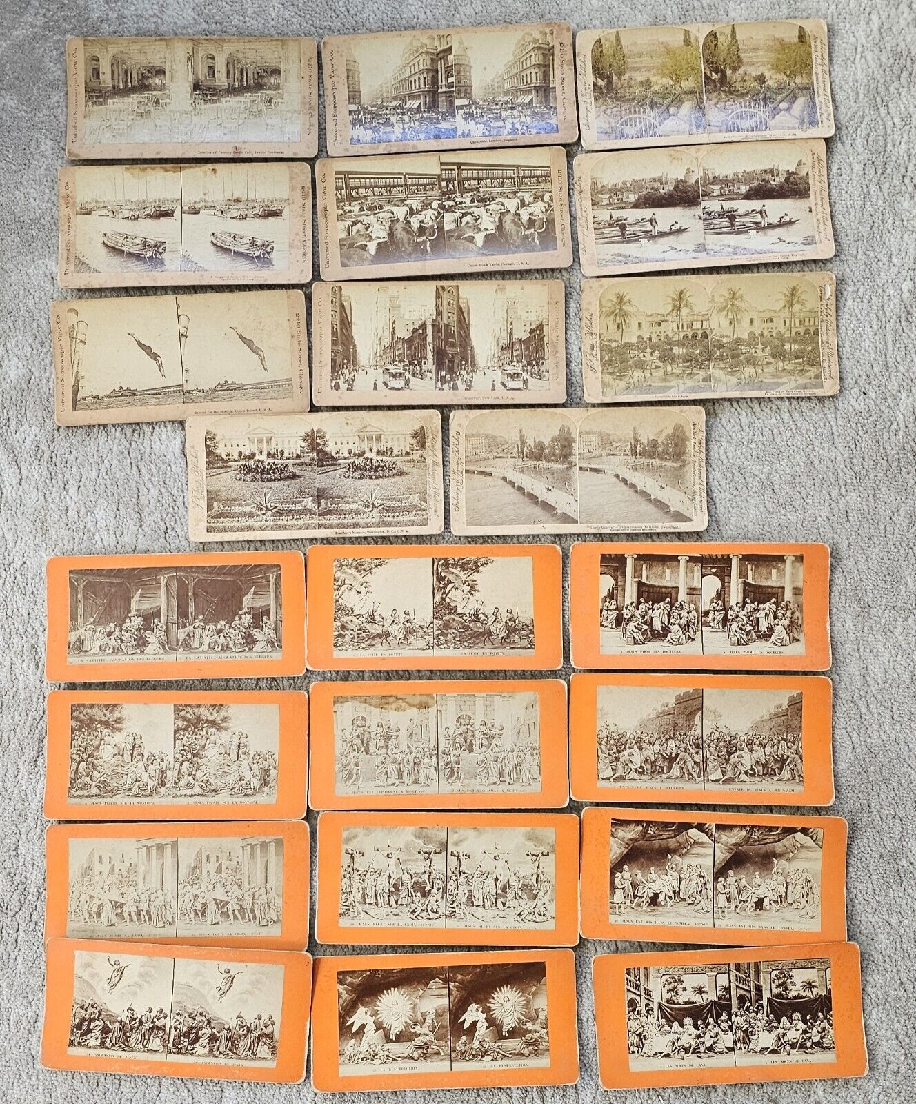 Lot 23 Vtg Stereoview Antique Card RELIGIOUS Stereoscopic Broadway Stock yards