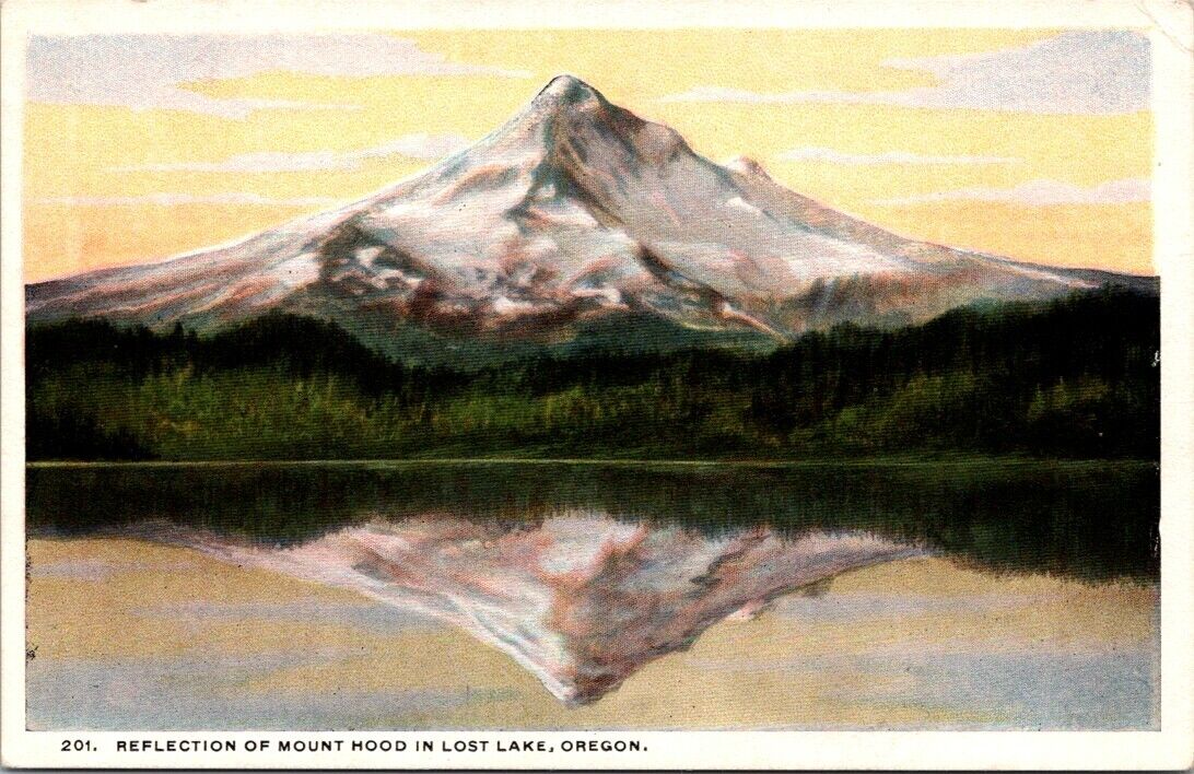 Lost Lake OR Mt Hood Reflection Clouds Oregon c1930s postcard DQ4