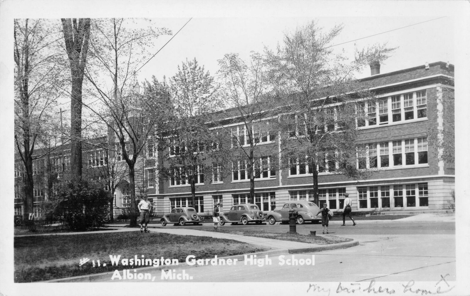 SW Albion MI RPPC 1940s High School named for Washington Gardner Civil War Vet