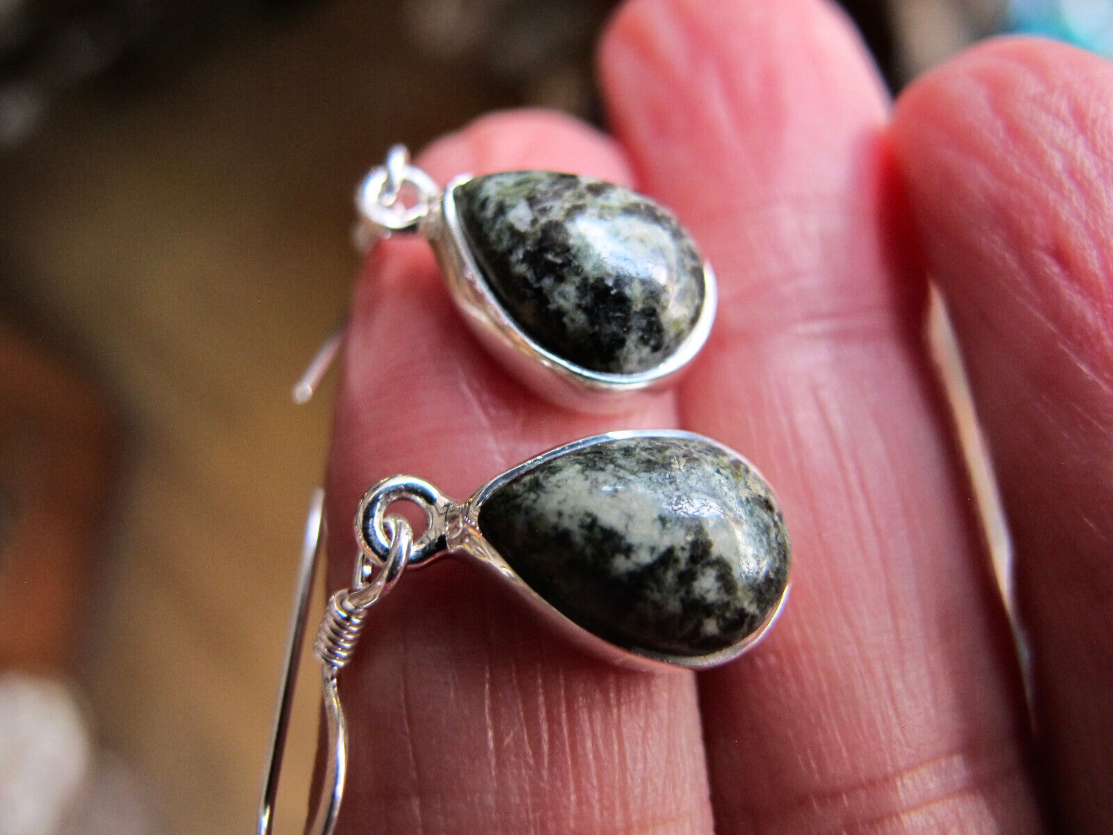 Stonehenge Stone Preseli Bluestone healing Crystal British silver earrings tear