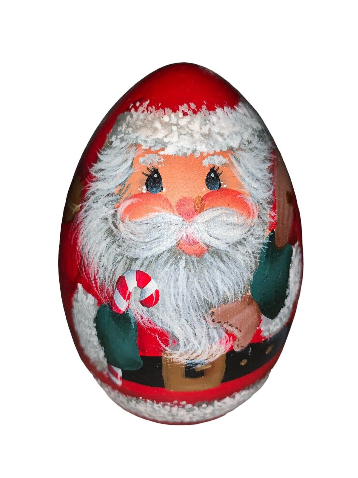 Vintage Christmas Ornament Egg Shaped Santa Folk Art, Hand Painted, 4.5”