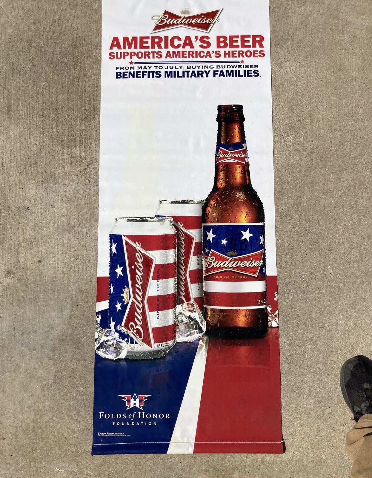 🔥 Budweiser Folds Of Honor Military Veteran Heroes Vinyl Beer  Banner Sign
