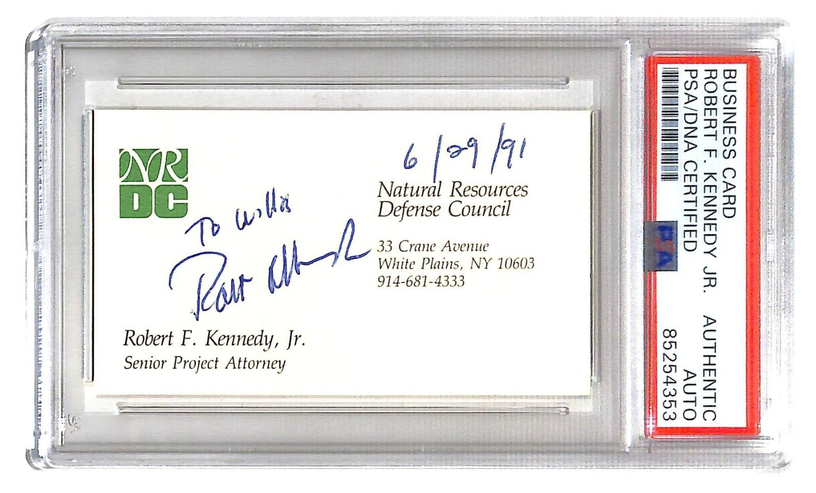 Robert F. Kennedy Jr. Autographed Business Card PSA/DNA *4353