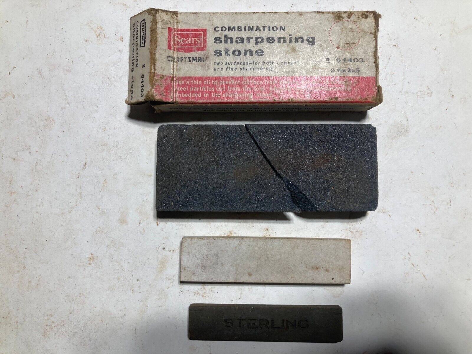 3 Vintage SEARS CRAFTSMAN Combination Sharpening Stone Box 5\