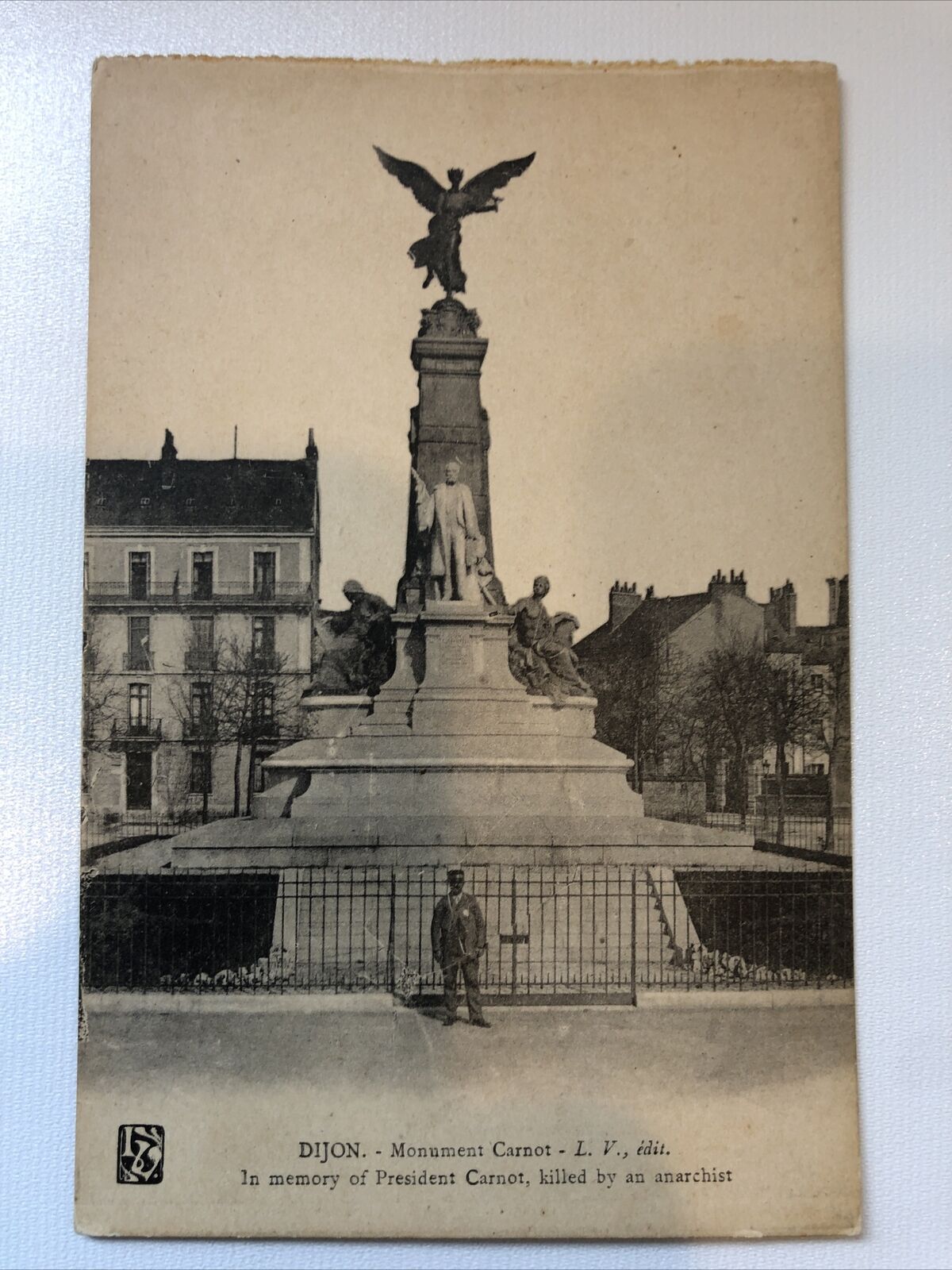1919 WWI DIJON France Postcard Place de la Republique et Monument Carnot
