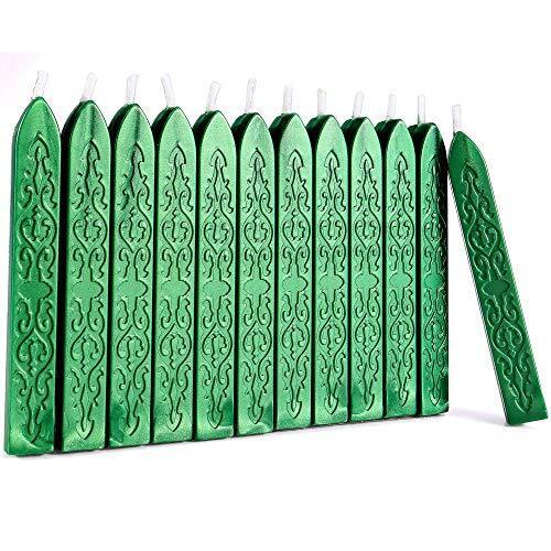 12 Pieces Metalic Green Sealing Wax Sticks With Wicks Vintage Wax Seal Kit With 