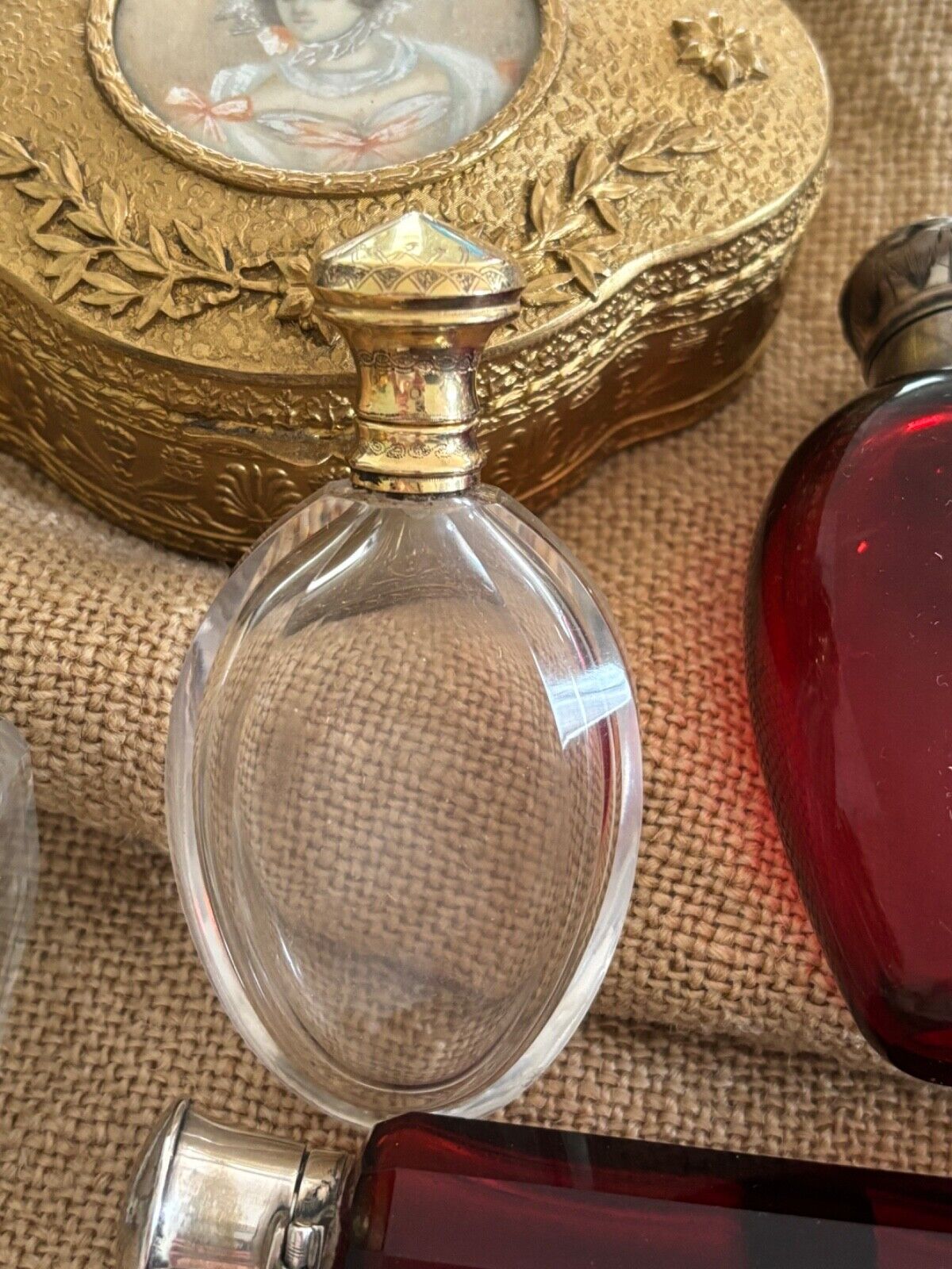 Antique C. 1850 - 1900 French 18k Yellow Gold & Carved Cut Crystal Scent  Bottle