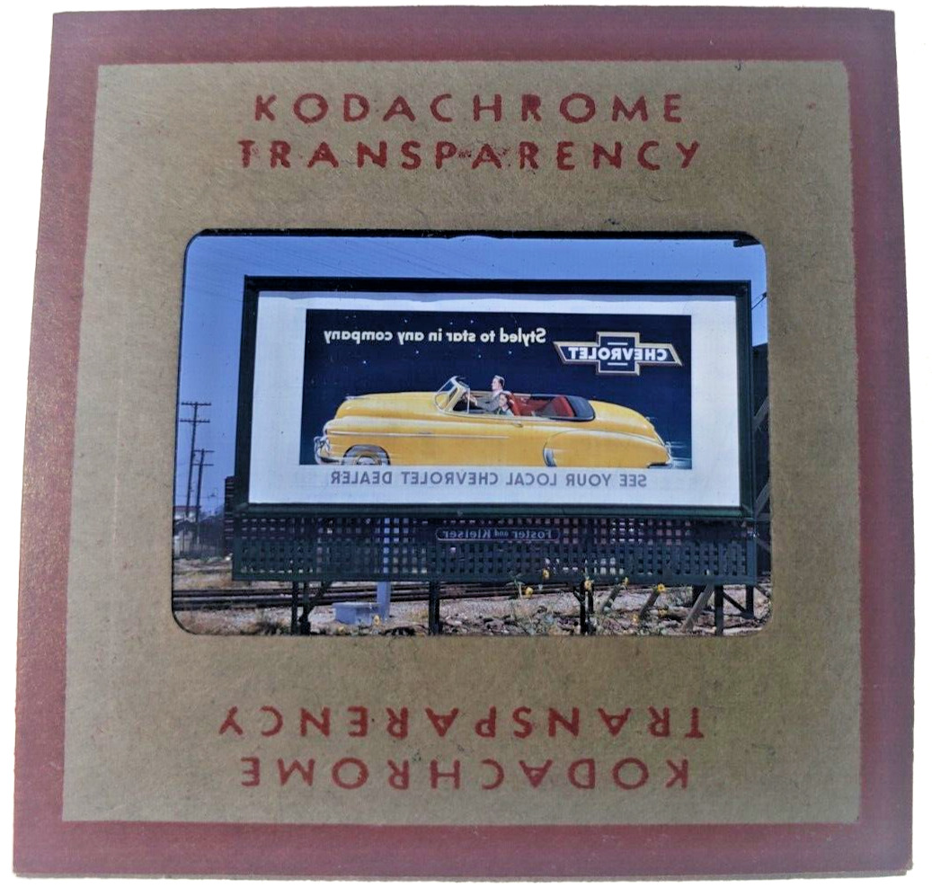 Kodachrome Red Border Slide | *1949* CHEVROLET CONVERTIBLE CAR Billboard Sign Ad