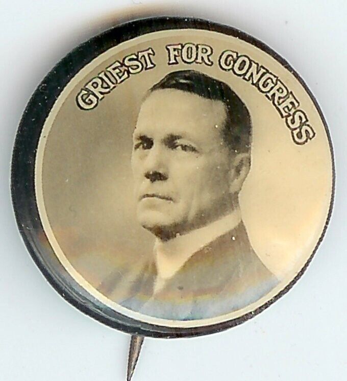 1900\'s PA William W. GRIEST For Congress Pinback pin ~ w/ Backpaper