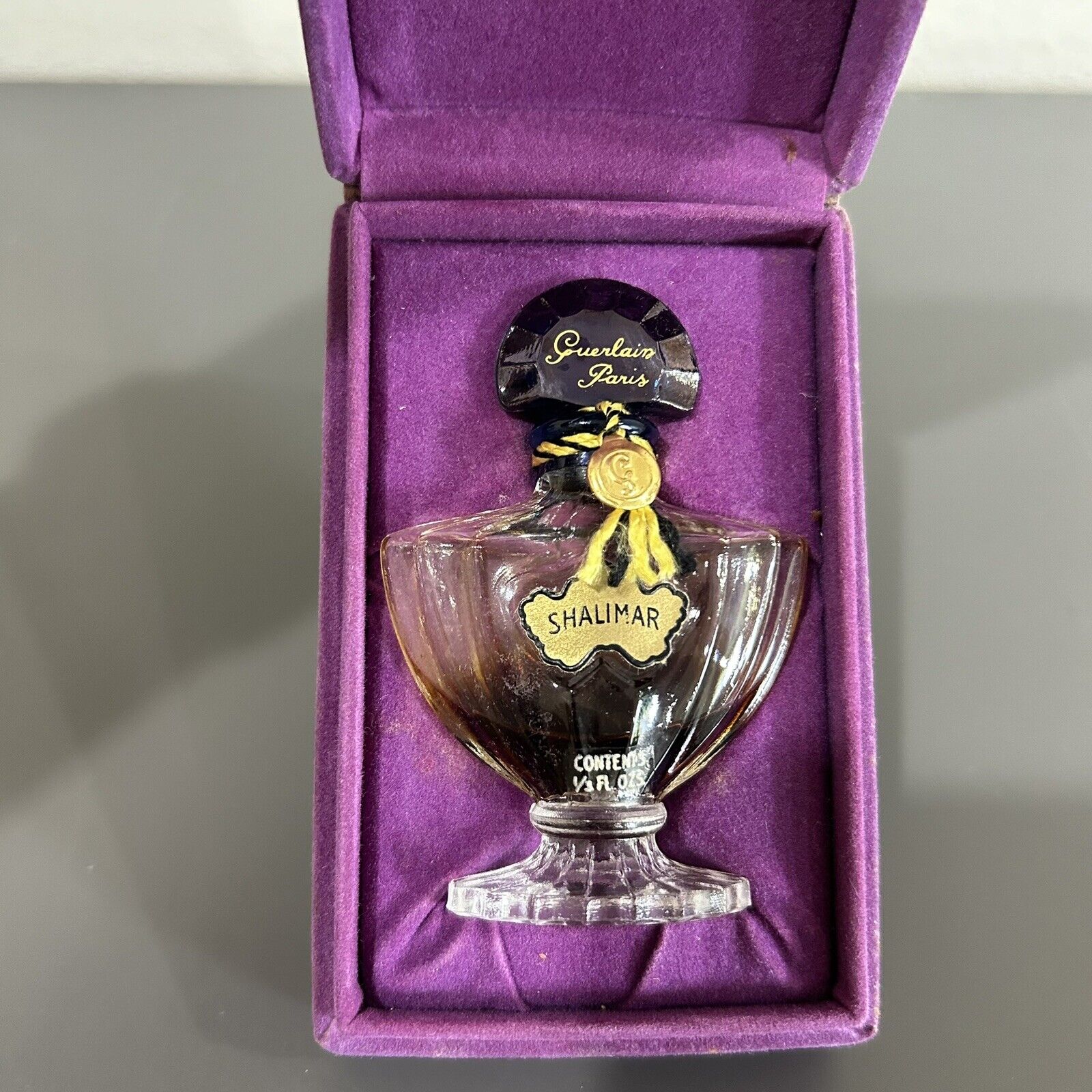 Vintage SHALIMAR Guerlain Paris 1/3 oz Parfum Bottle in Purple Velvet Box