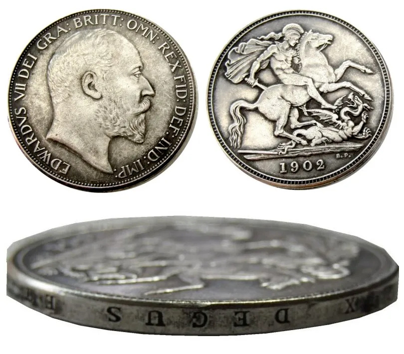 Replica 1PCS British One Crown Coin, 5 Shillings, Silver, Edward VII, 1902 dates
