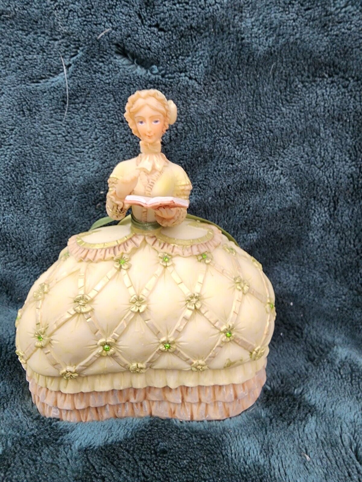 Vintage Limoges China Figural Victorian Lady Trinket Vanity Box Green