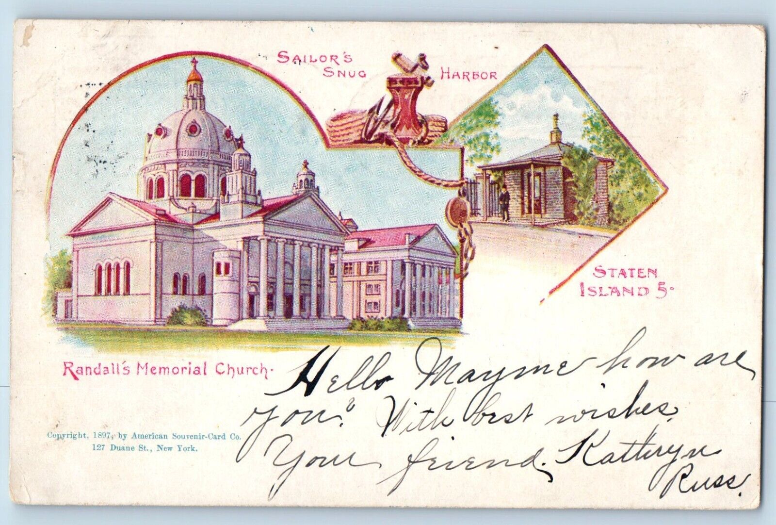 Staten Island New York NY Postcard Sailor Snug Harbor Church Patriographic