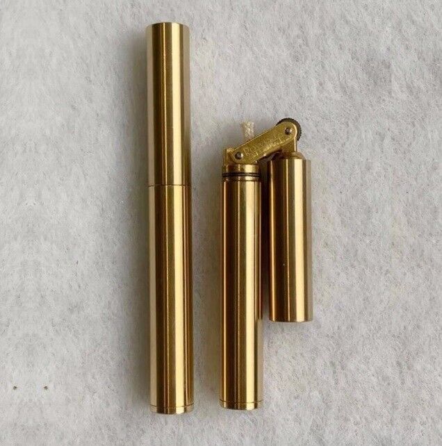 Retro Brass Gasoline Lighter Cylindrical Mini Thin Nunchaku Lighter