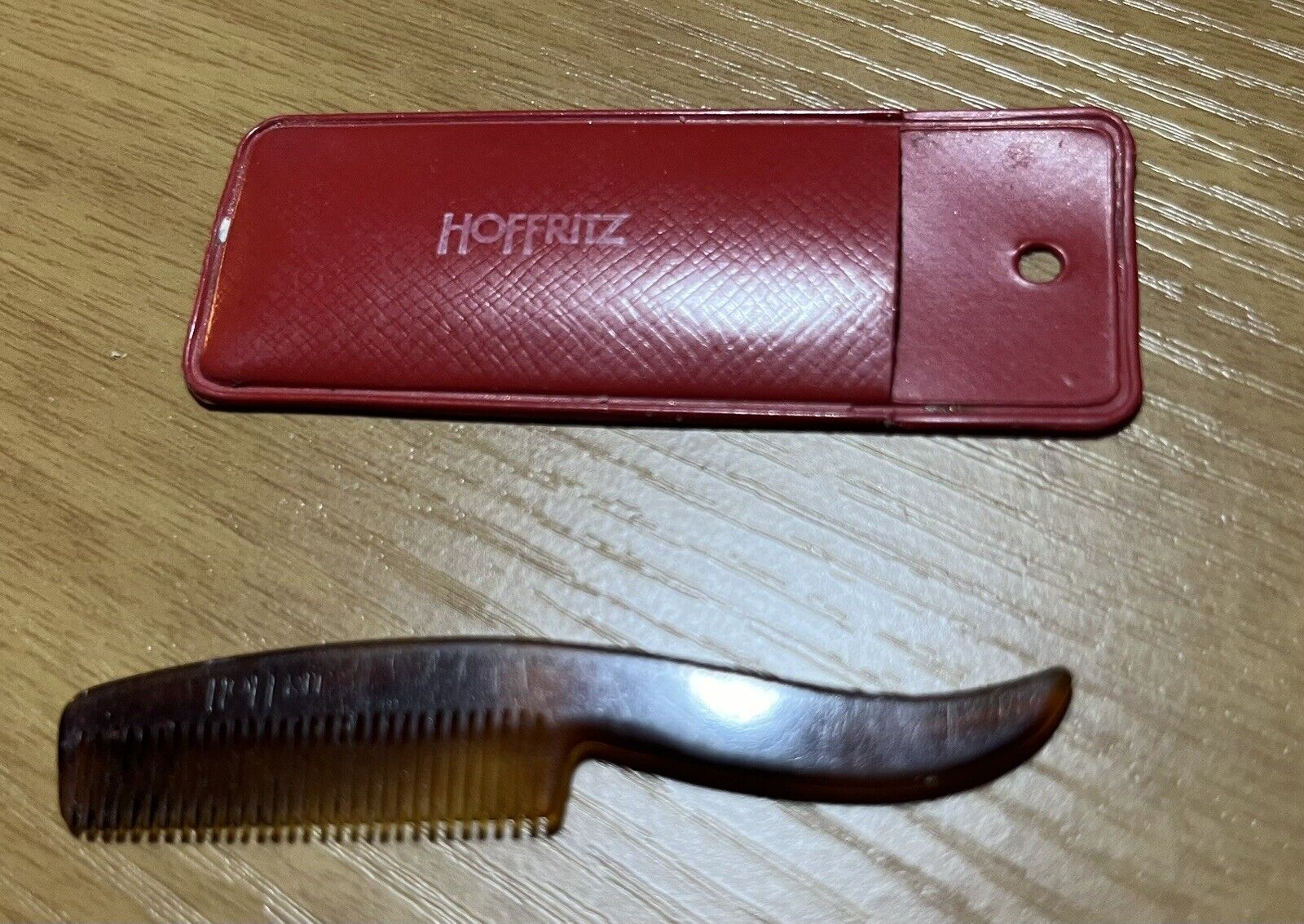 Vintage Hoffritz  2.75” Mustache Comb Red Hoffritz Case 1970s